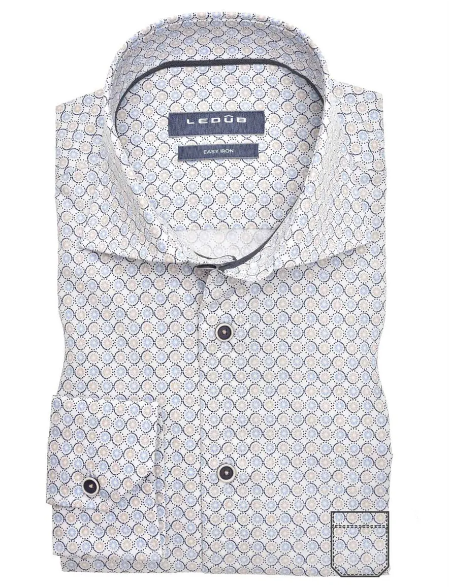 Overhemd Ledub blauw beige Modern Fit
