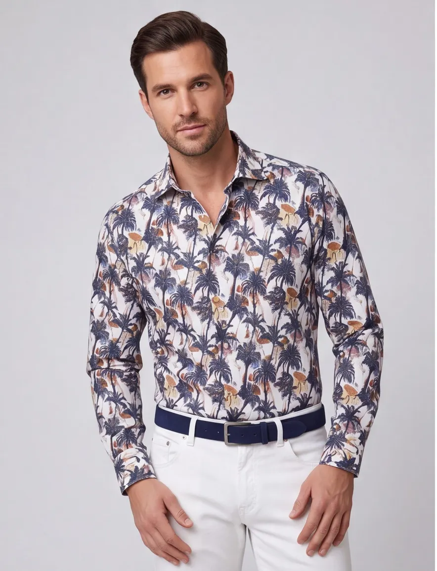 Overhemd Modern Fit Ledub palmbomen