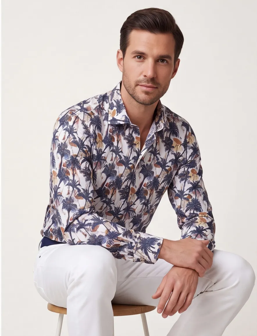 Overhemd Modern Fit Ledub palmbomen