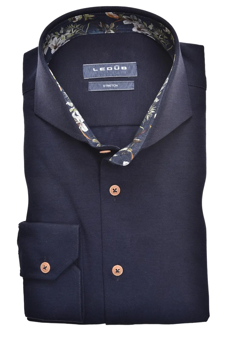 Slim Fit overhemd Ledub donkerblauw
