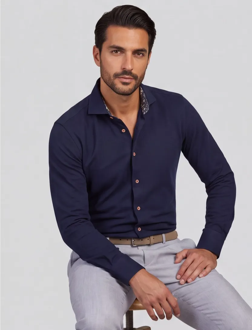 Overhemd Ledub donkerblauw Slim Fit