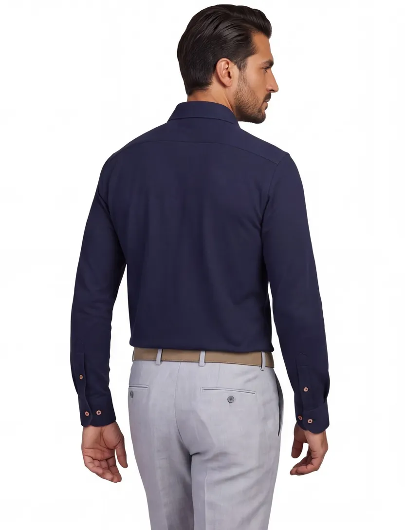 Overhemd Ledub donkerblauw Slim Fit