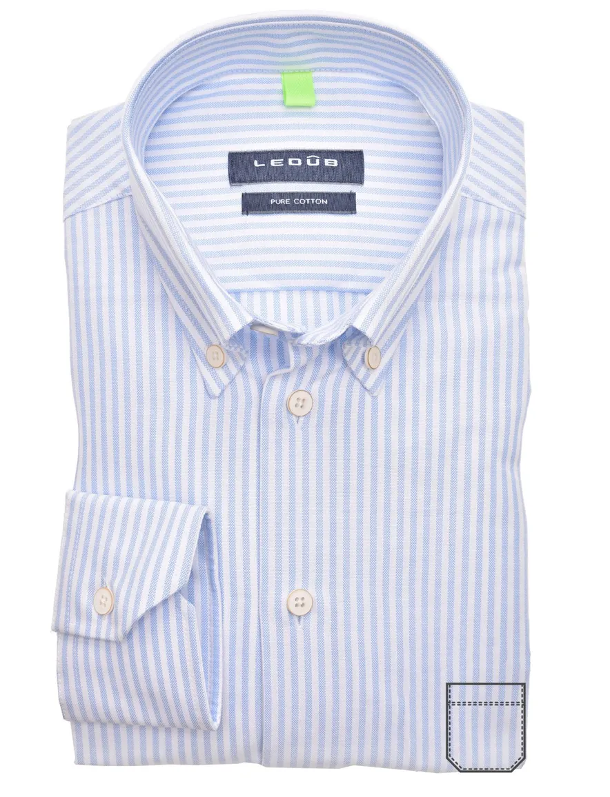 Ledub overhemd Modern Fit blauw wit