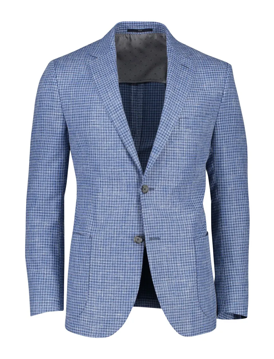 Dressler colbert blauw geruit katoen slim fit