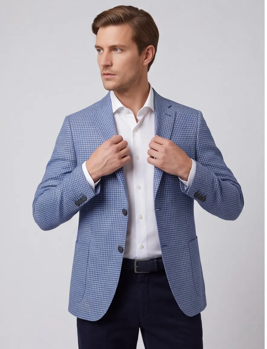 Dressler colbert blauw geruit katoen slim fit