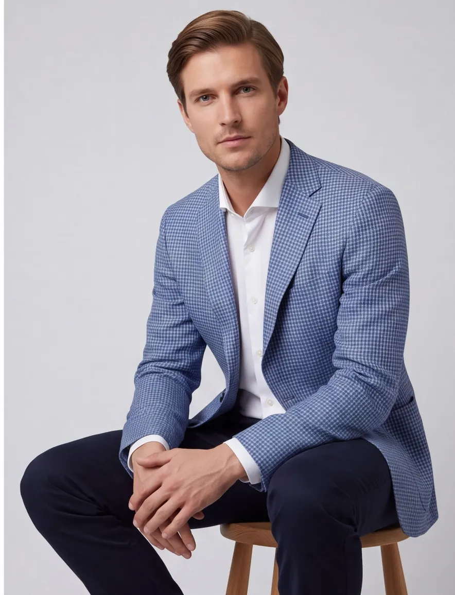 Dressler colbert blauw geruit katoen slim fit