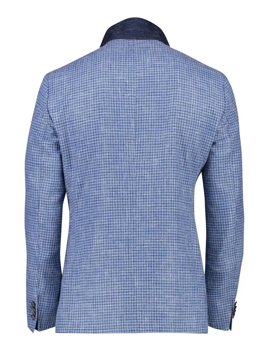 Dressler colbert blauw geruit katoen slim fit