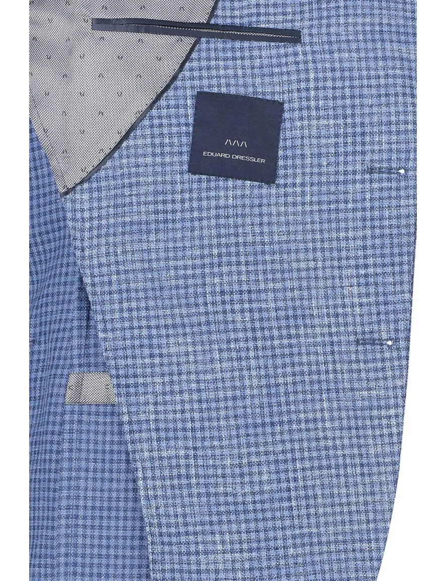 Dressler colbert blauw geruit katoen slim fit