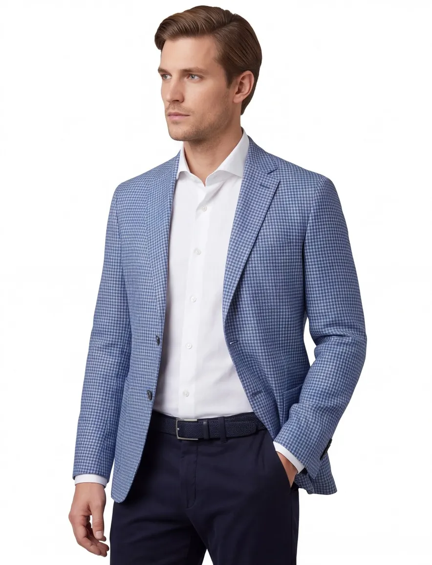 Dressler colbert blauw geruit katoen slim fit