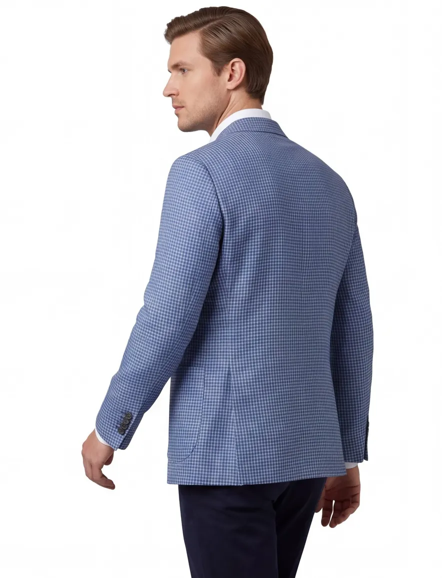 Dressler colbert blauw geruit katoen slim fit