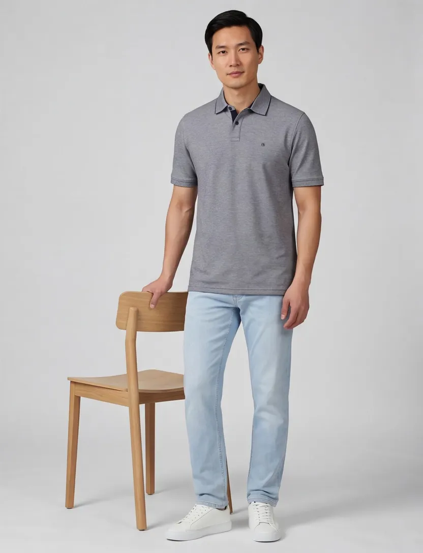 Poloshirt Casa Moda grijs gemeleerd