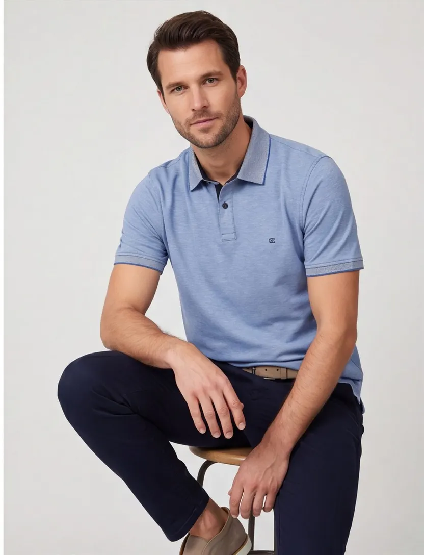 Casa Moda poloshirt blauw gemeleerd