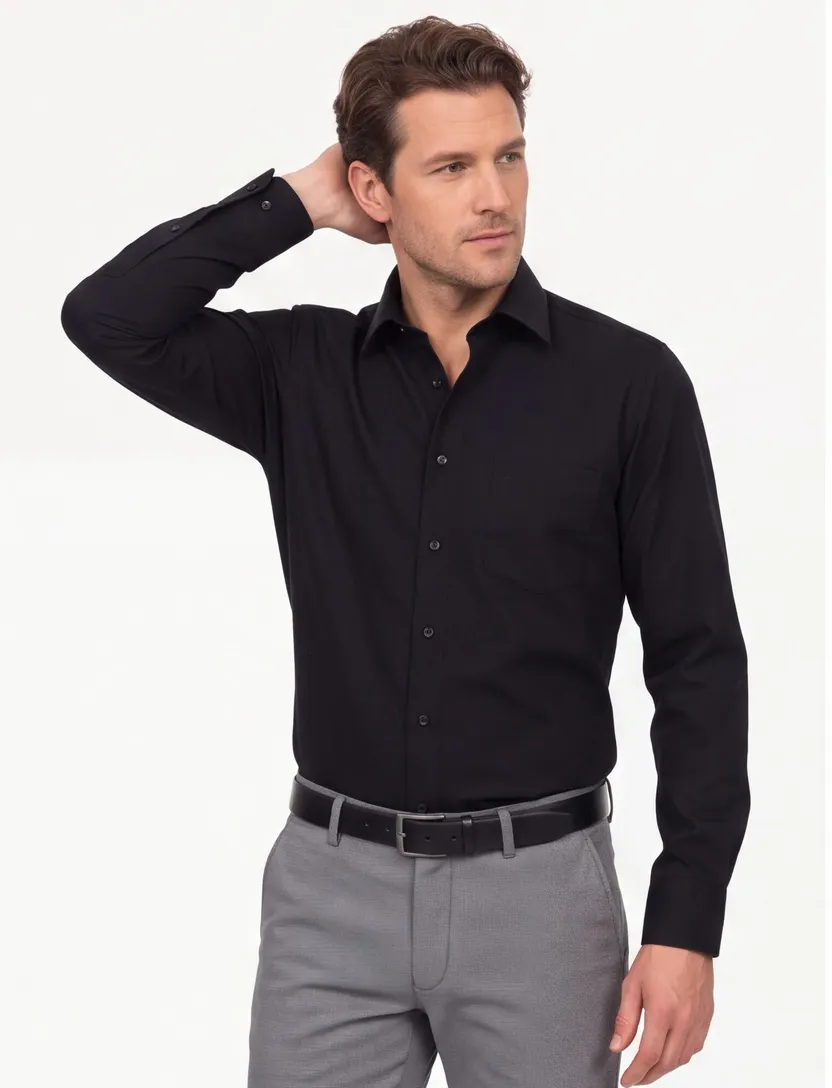 Overhemd Casa Moda mouwlengte 7 zwart Comfort Fit