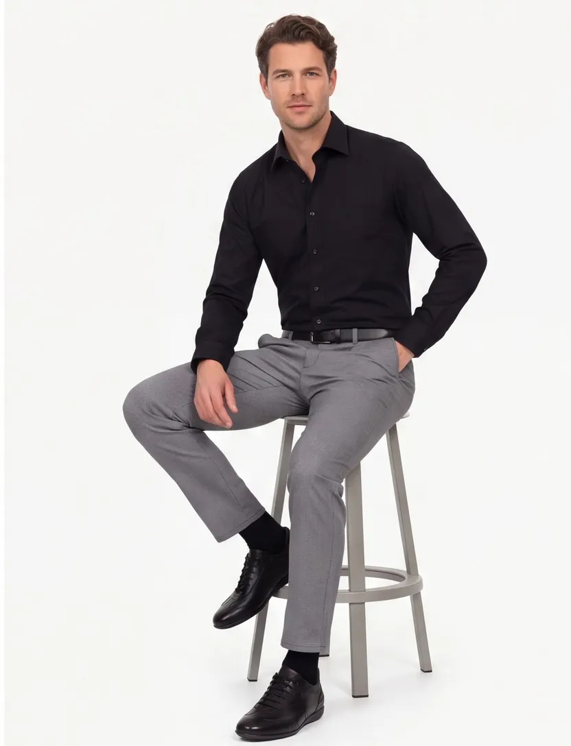 Overhemd Casa Moda mouwlengte 7 zwart Comfort Fit