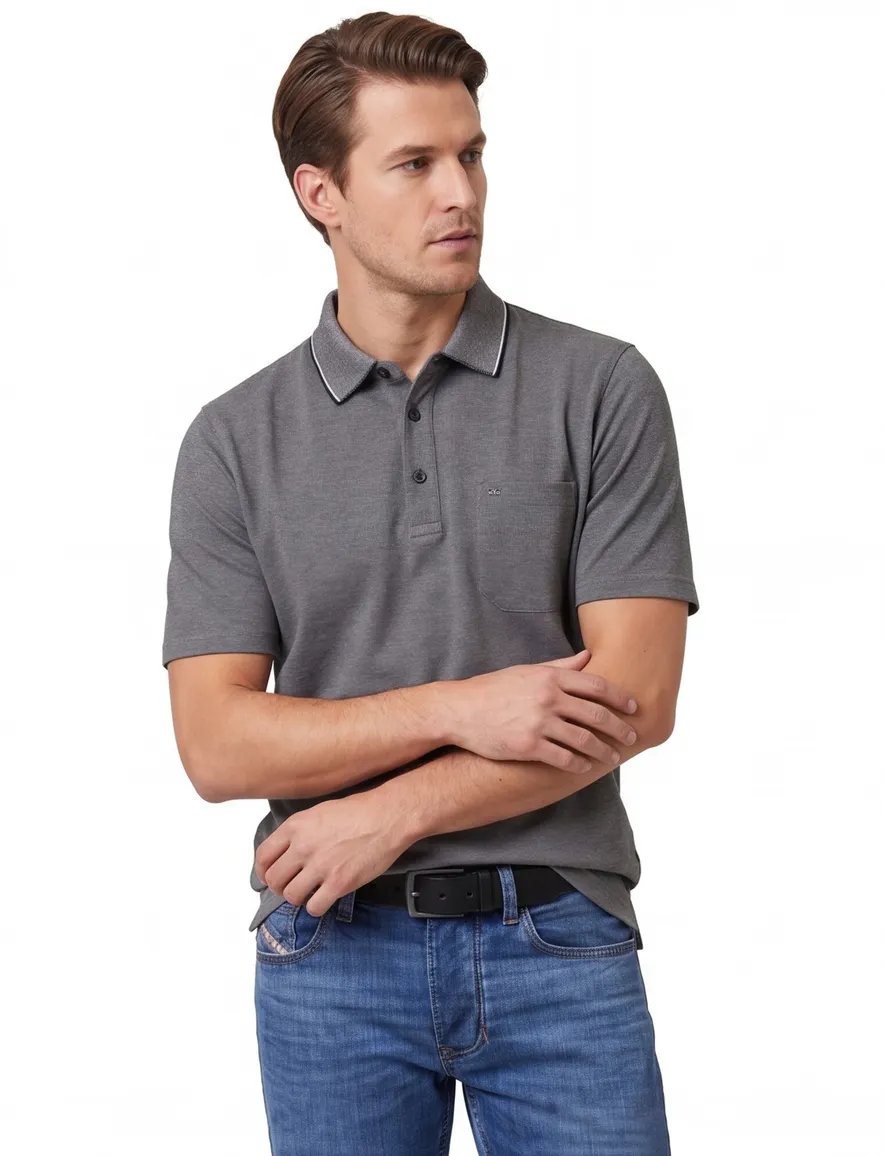 Casa Moda poloshirt korte mouw effen grijs wijde fit