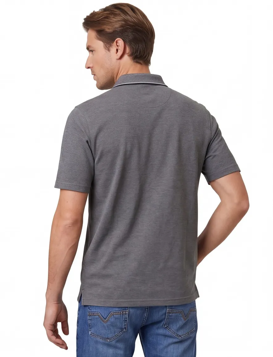 Casa Moda poloshirt korte mouw effen grijs wijde fit