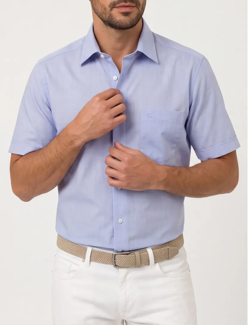 Casa Moda korte mouw overhemd wijde fit blauw