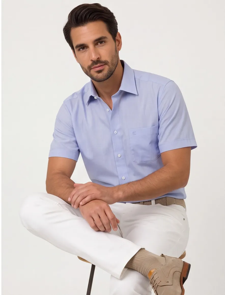Casa Moda overhemd korte mouw blauw uni