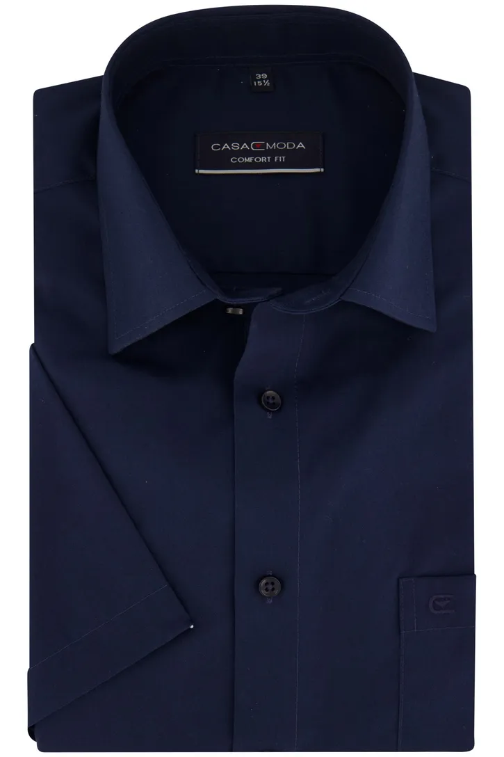 Navy effen Casa Moda overhemd korte mouw wijde fit