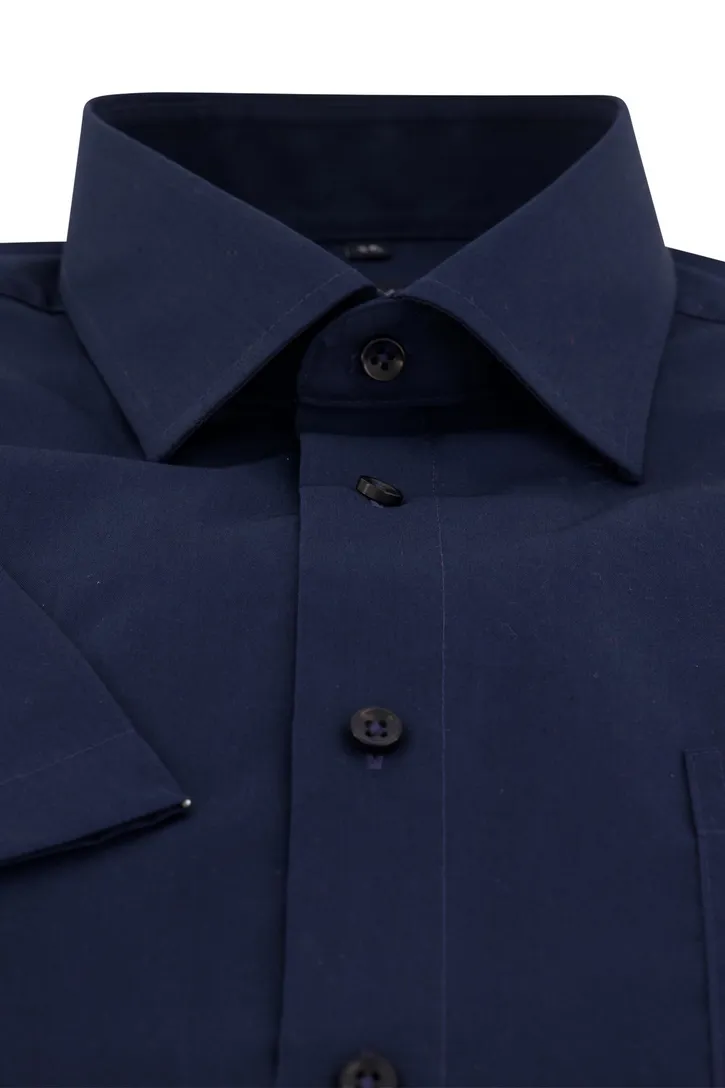 Navy effen Casa Moda overhemd korte mouw wijde fit
