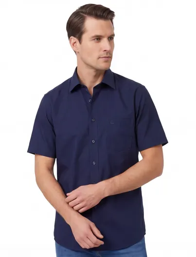 Casa Moda Navy effen Casa Moda overhemd korte mouw wijde fit