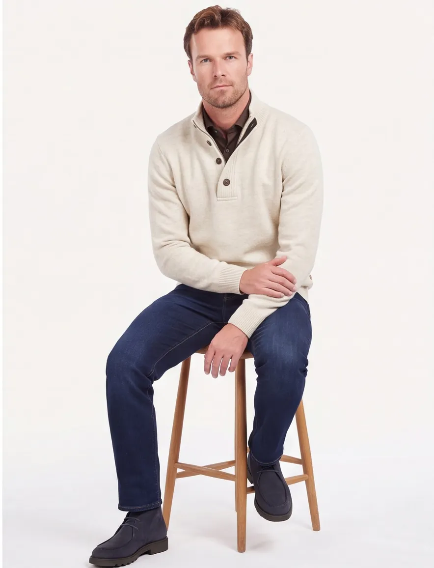 Barbour trui wol opstaande kraag beige