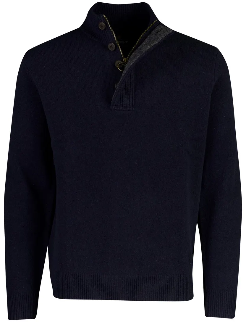 Barbour half zip trui donkerblauw met knopen en elleboogstukken