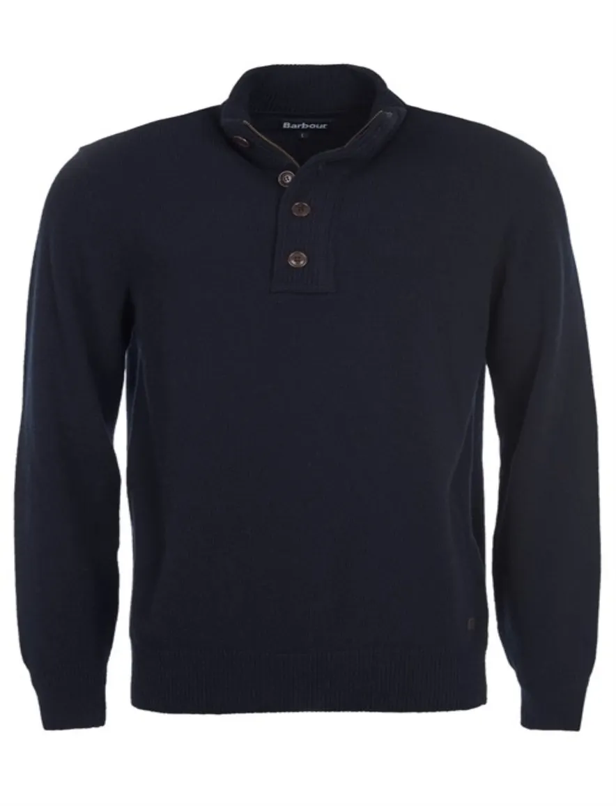Barbour half zip trui donkerblauw met knopen en elleboogstukken