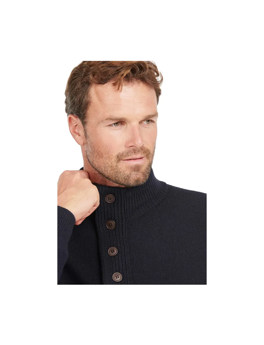 Barbour half zip trui donkerblauw met knopen en elleboogstukken