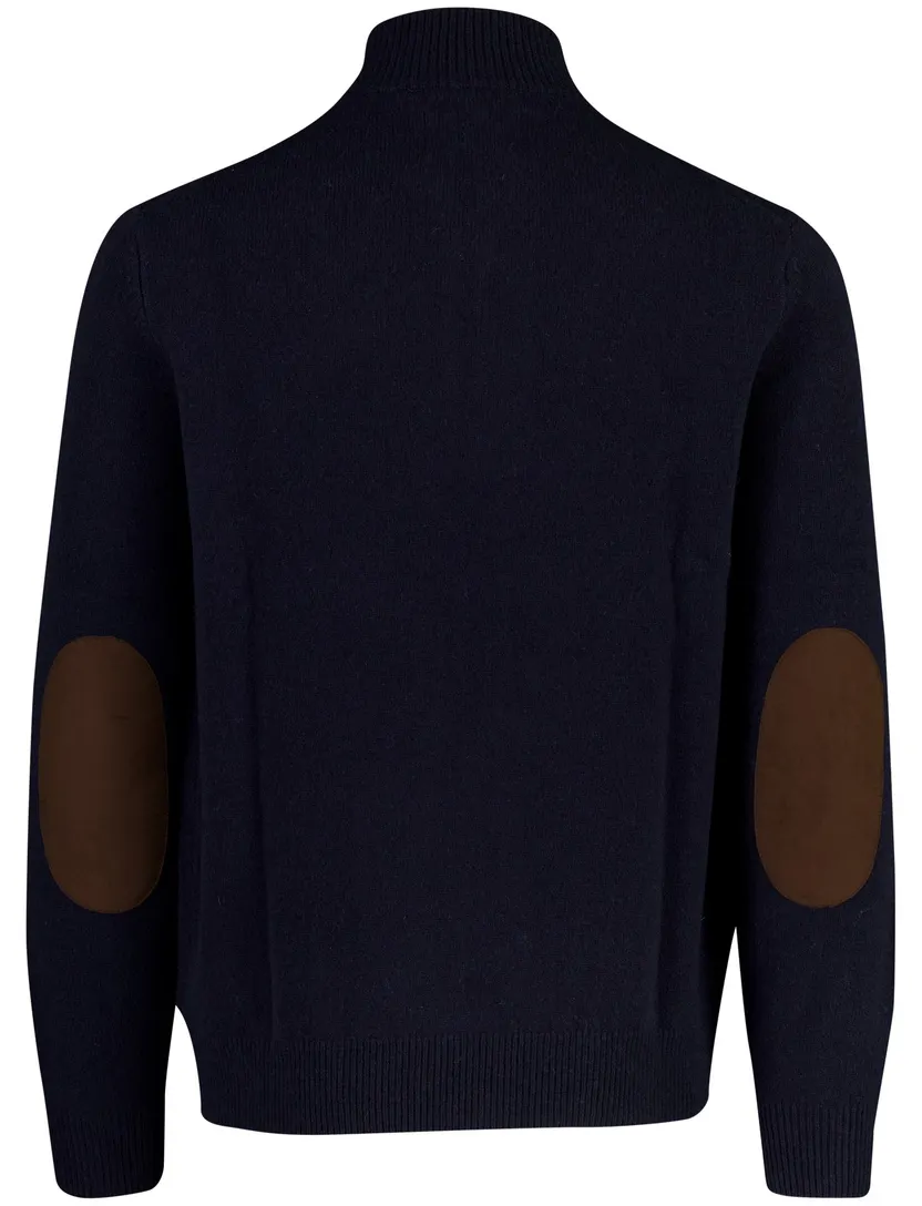 Barbour half zip trui donkerblauw met knopen en elleboogstukken