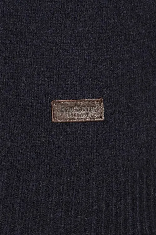 Barbour half zip trui donkerblauw met knopen en elleboogstukken