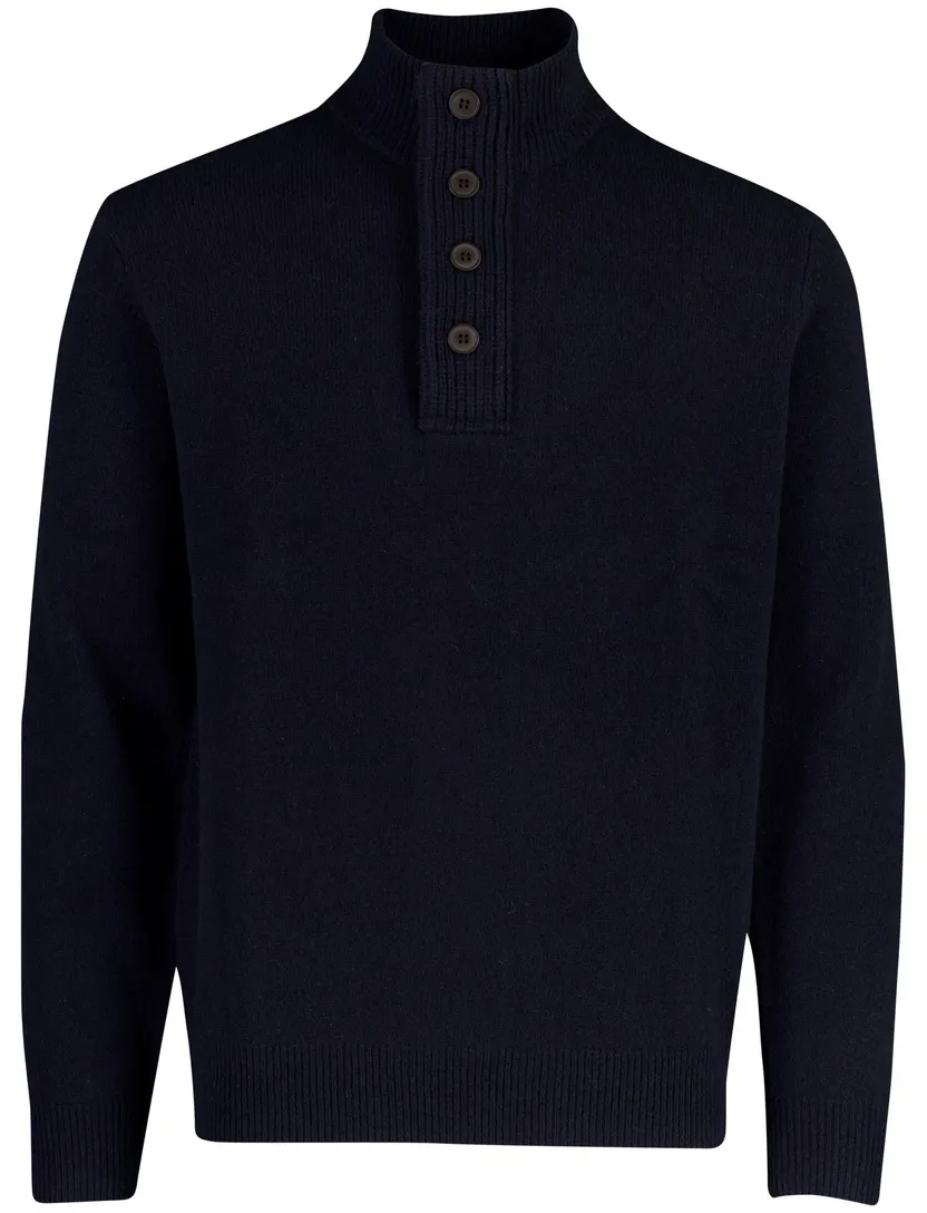 Barbour half zip trui donkerblauw met knopen en elleboogstukken
