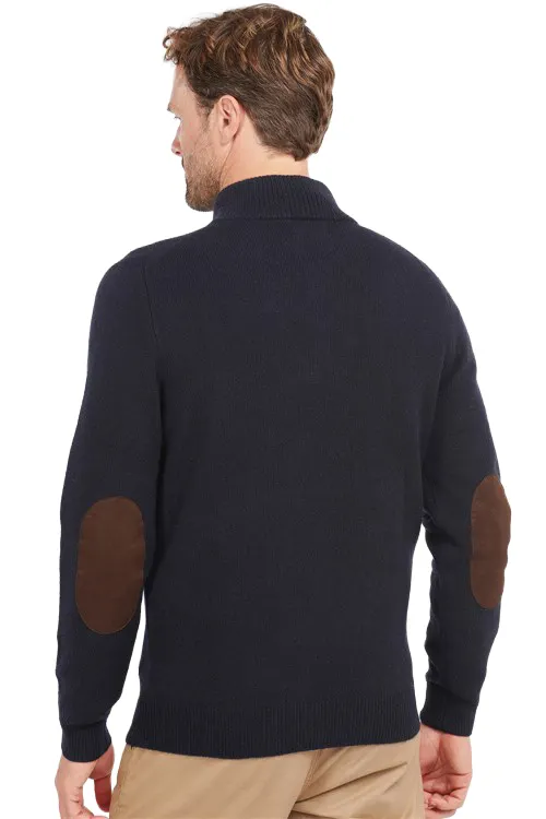 Barbour half zip trui donkerblauw met knopen en elleboogstukken