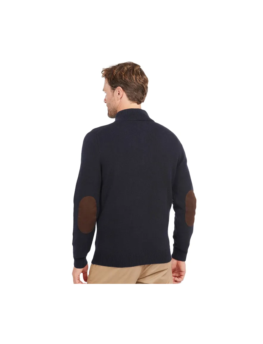 Barbour half zip trui donkerblauw met knopen en elleboogstukken