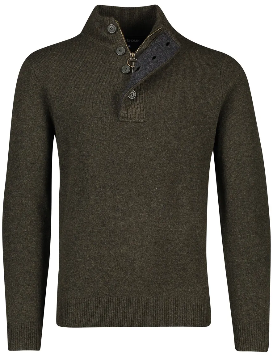 Barbour Essential half zip trui donkergroen gemêleerd