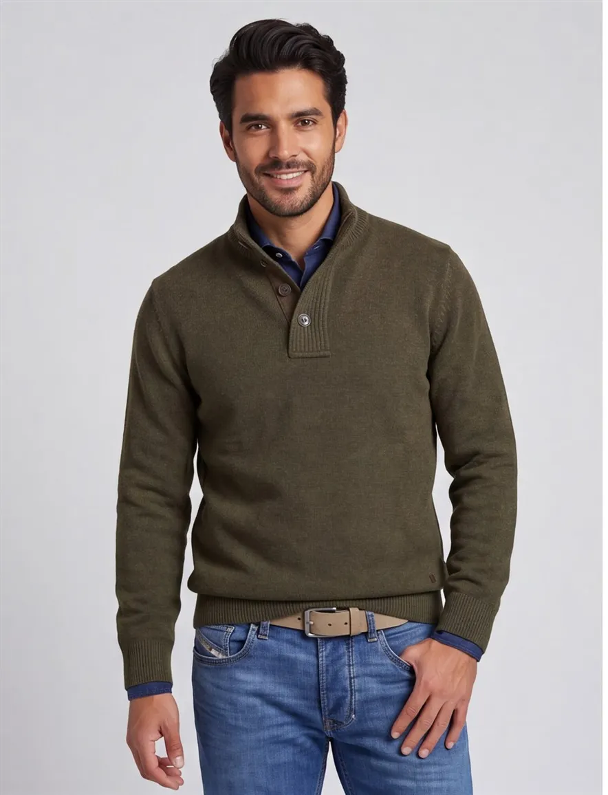 Barbour Essential half zip trui donkergroen gemêleerd