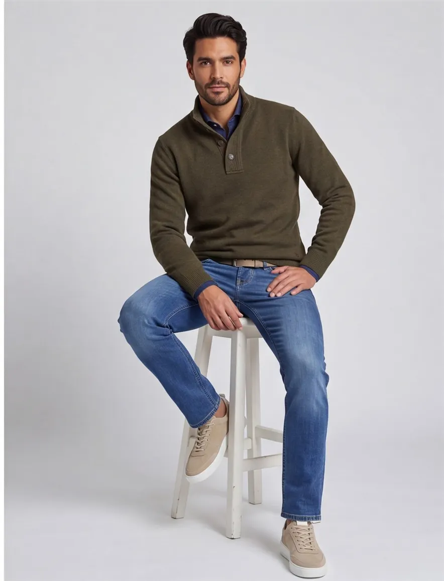 Barbour Essential half zip trui donkergroen gemêleerd