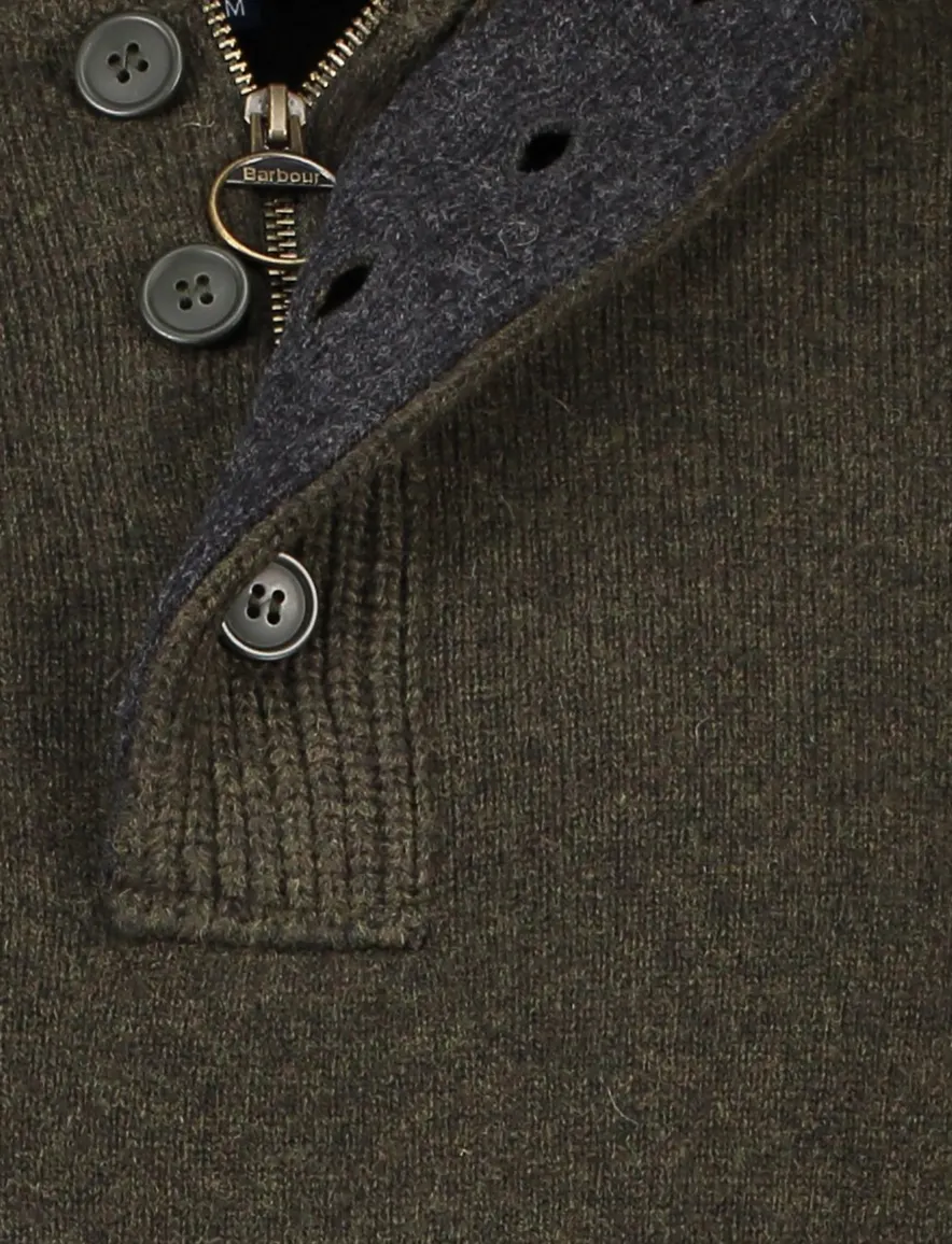 Barbour Essential half zip trui donkergroen gemêleerd