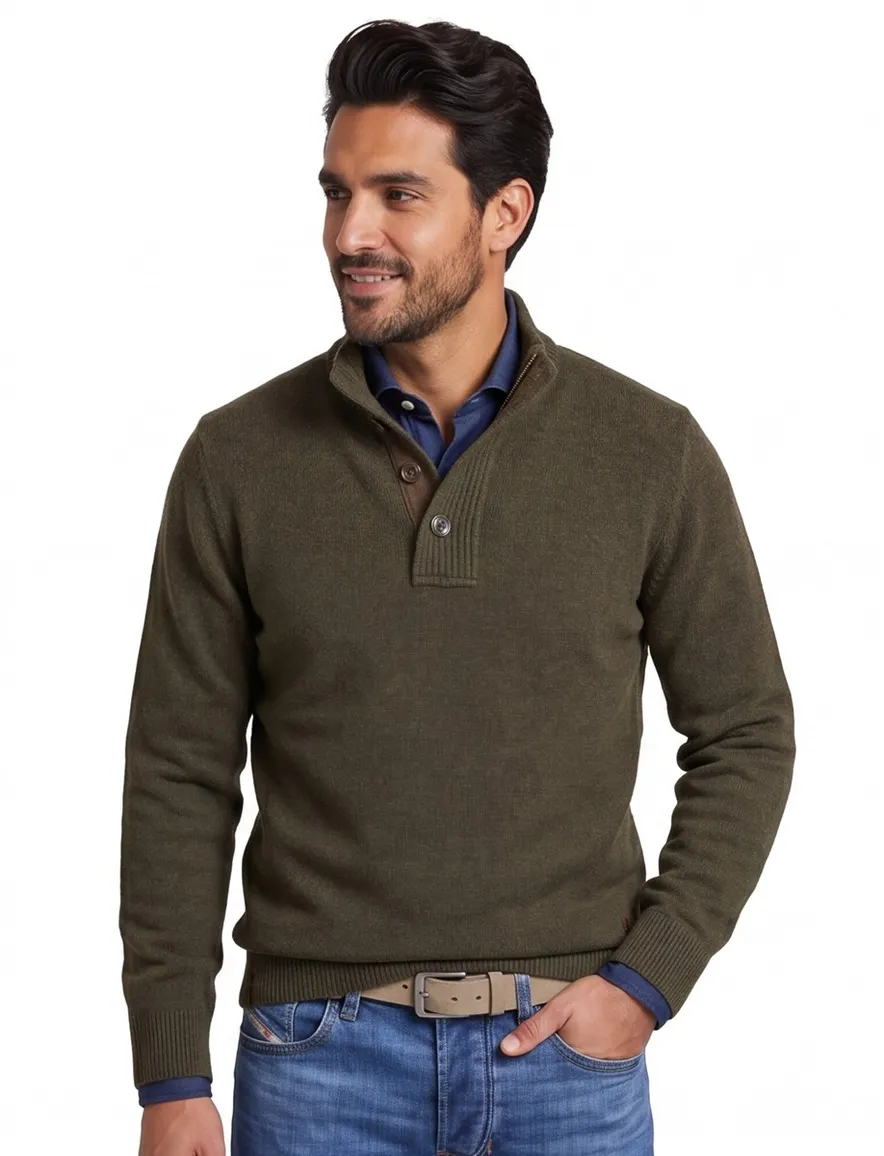 Barbour Essential half zip trui donkergroen gemêleerd