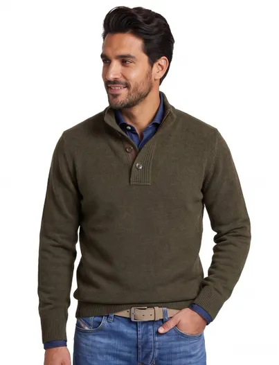 Barbour Barbour Essential trui half zip donkergroen gemêleerd
