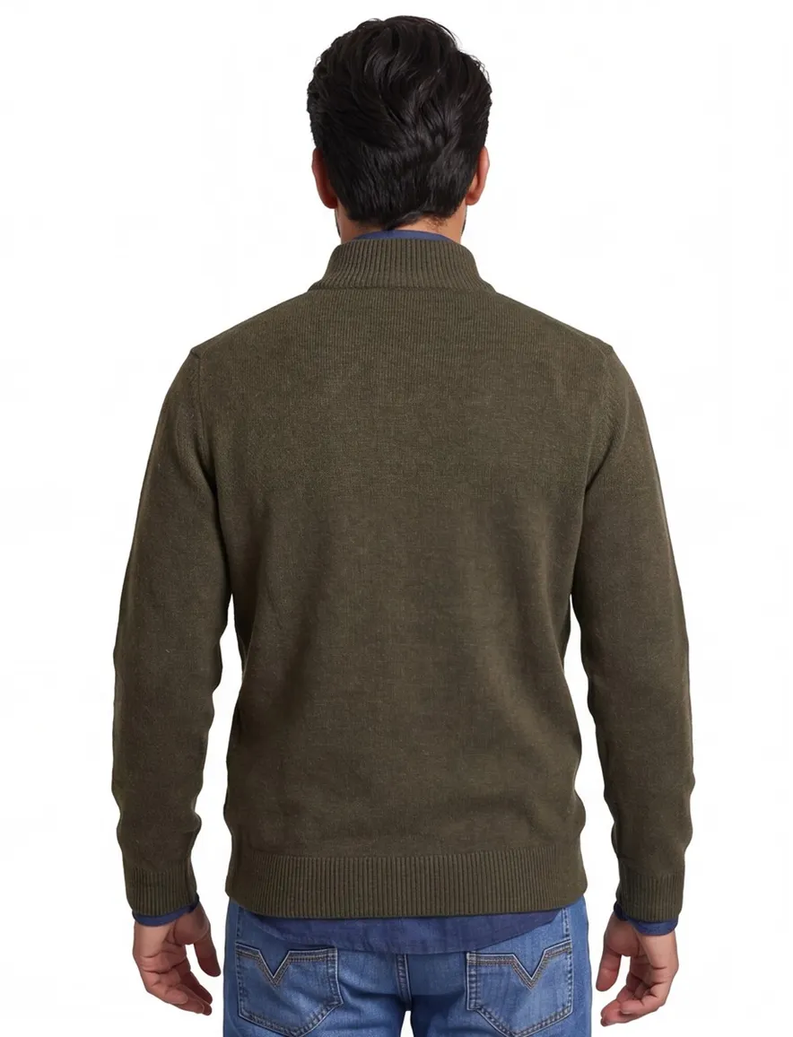 Barbour Essential half zip trui donkergroen gemêleerd