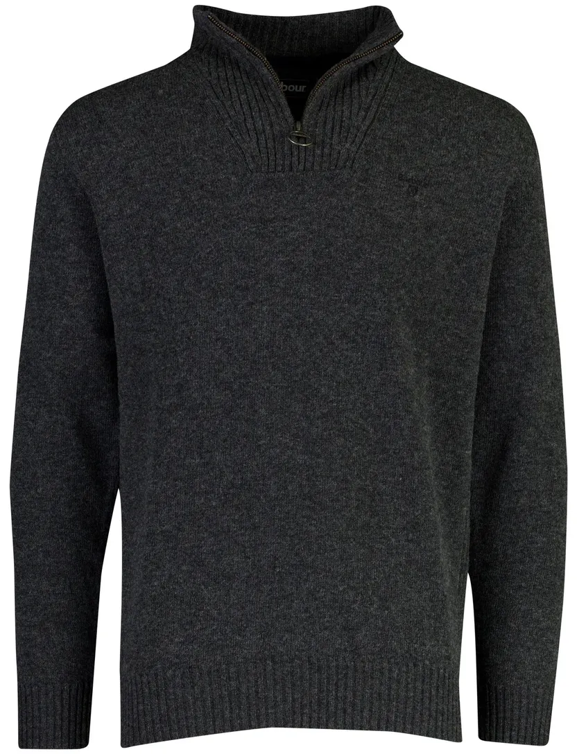 Barbour half zip trui antraciet gemêleerd wol