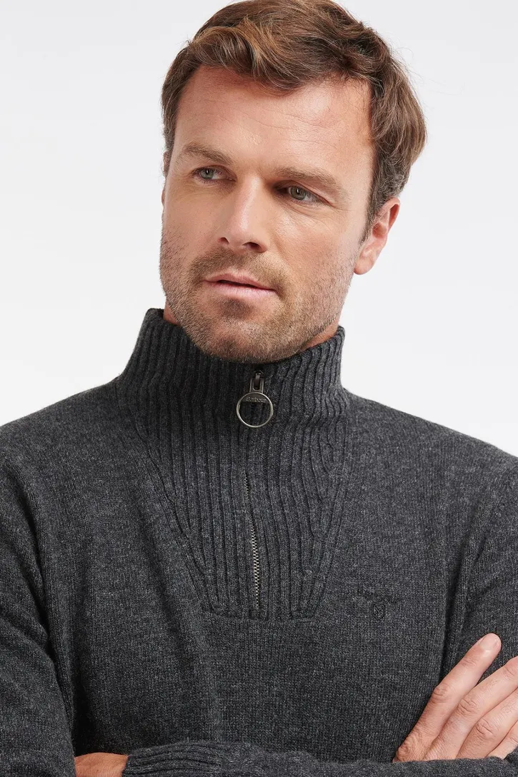 Barbour half zip trui antraciet gemêleerd wol