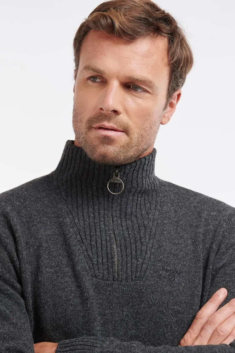 Barbour half zip trui antraciet gemêleerd wol