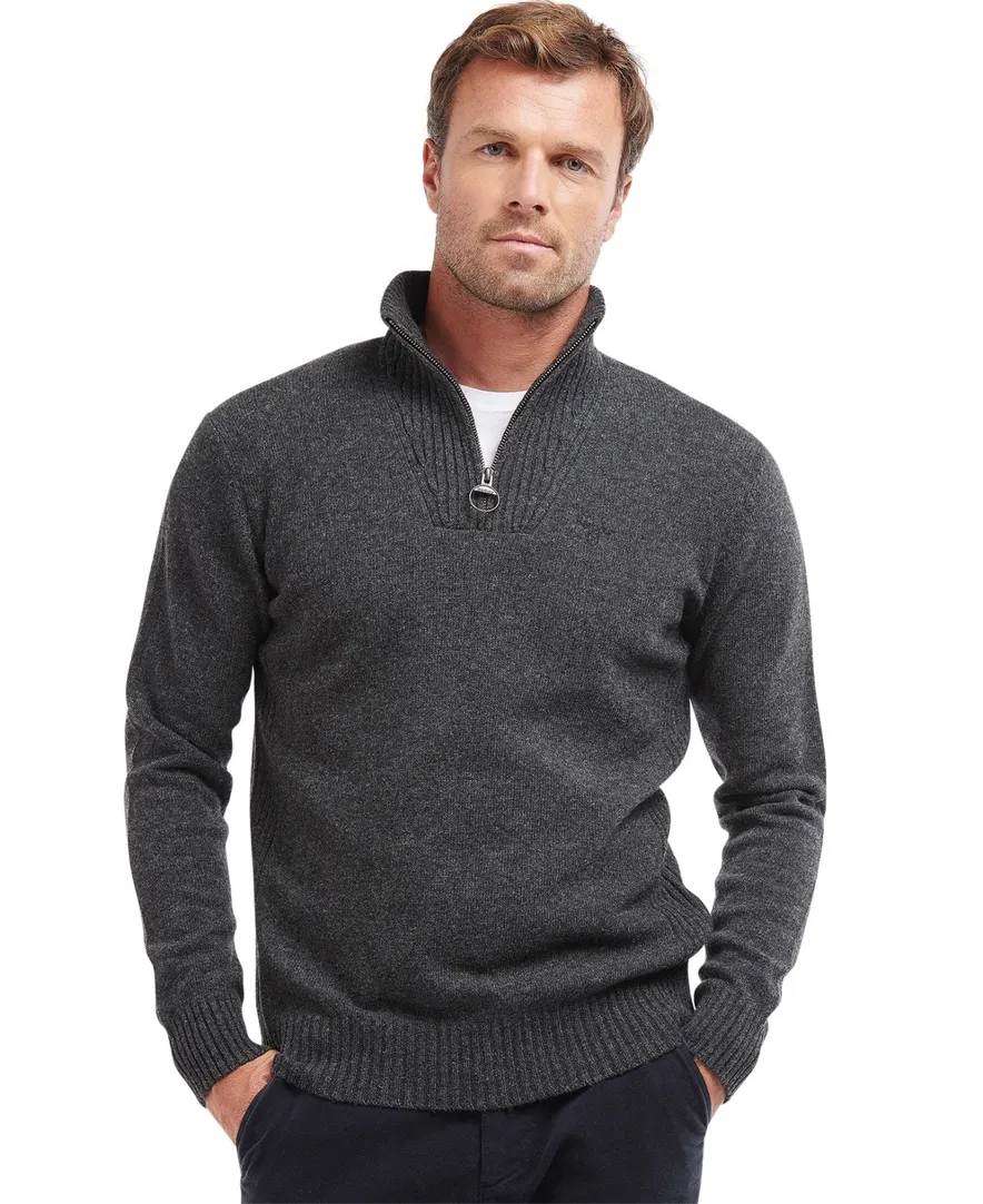 Barbour half zip trui antraciet gemêleerd wol