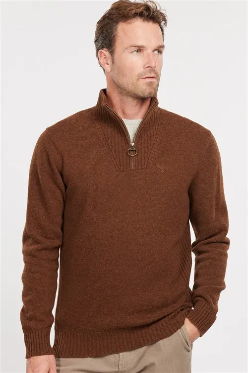Barbour trui opstaande kraag bruin lamswol