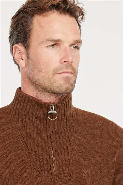 Barbour trui opstaande kraag bruin lamswol