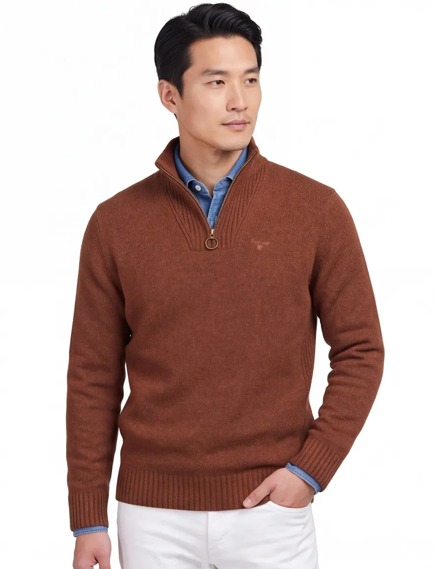 Barbour trui opstaande kraag bruin lamswol