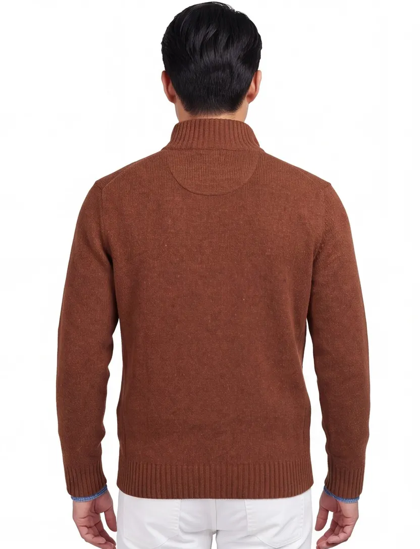 Barbour trui bruin opstaande kraag lamswol