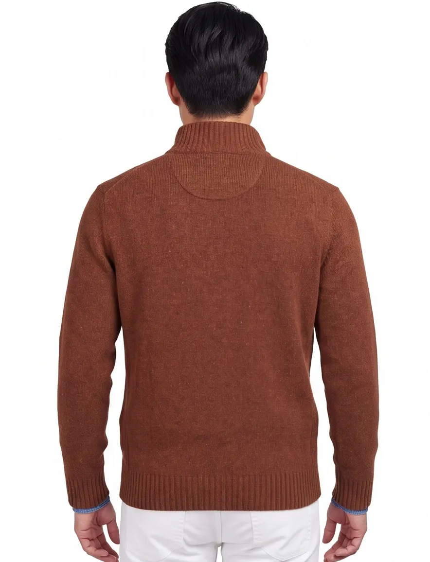 Barbour trui opstaande kraag bruin lamswol